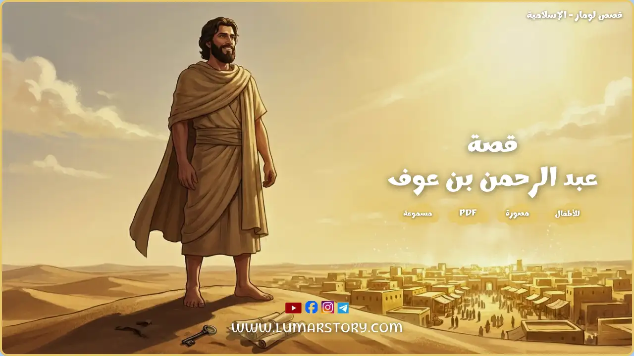 قصة عبد الرحمن بن عوف للأطفال، يختار الذهاب إلى السوق للعمل بدلاً من قبول نصف ثروة أخيه سعد بن الربيع.