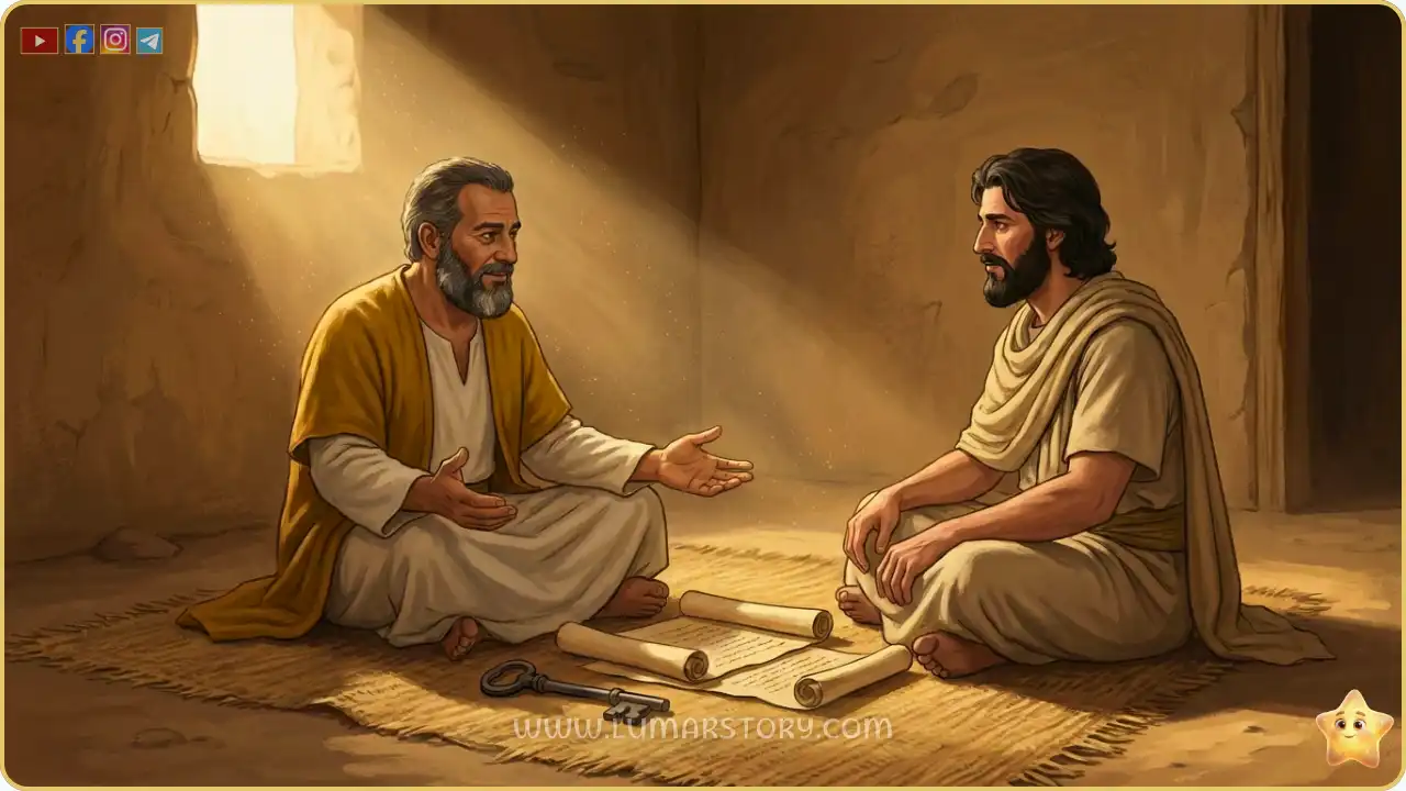 في بيت من الطين، يعرض سعد بن الربيع على عبد الرحمن بن عوف نصف أمواله وبساتينه كدليل على الأخوة.