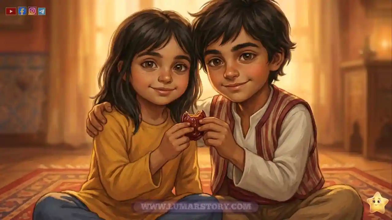 أحمد وليلى يبتسمان للكاميرا، لتعليم الأطفال أن يكون لسانهم حلواً في رمضان.