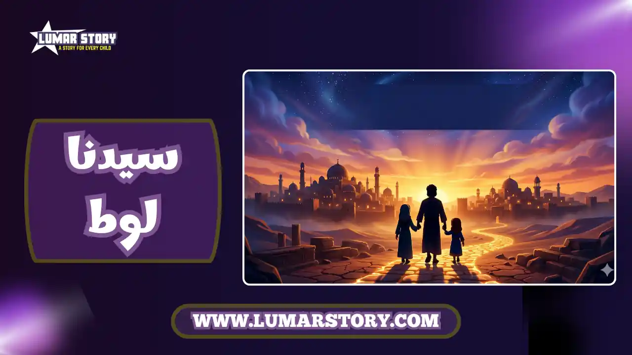 صورة غلاف قصة النبي لوط عليه السلام للأطفال تظهر طريق النجاة والقرية