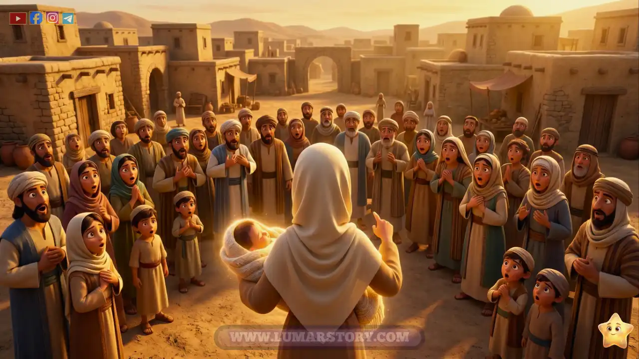 معجزة كلام النبي عيسى عليه السلام في المهد أمام الناس المندهشين