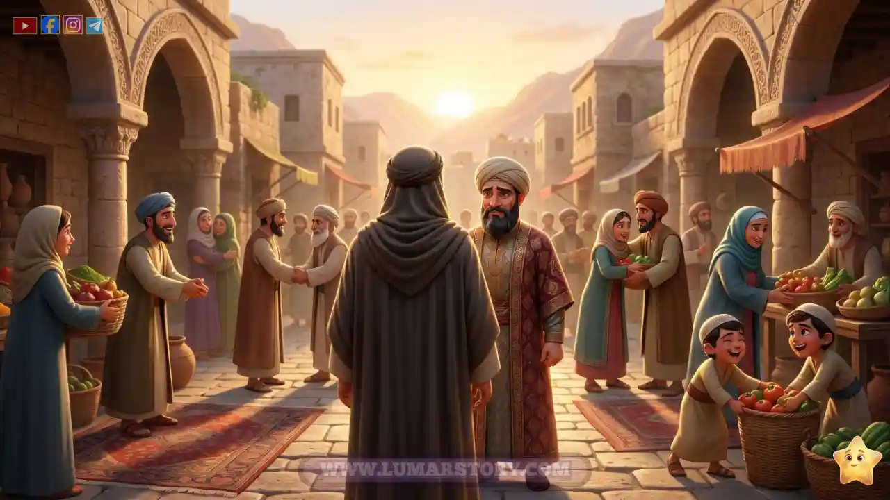 القائد الظالم تتغير ملامحه ليصبح مسالماً والناس يتعاونون في القرية القديمة.