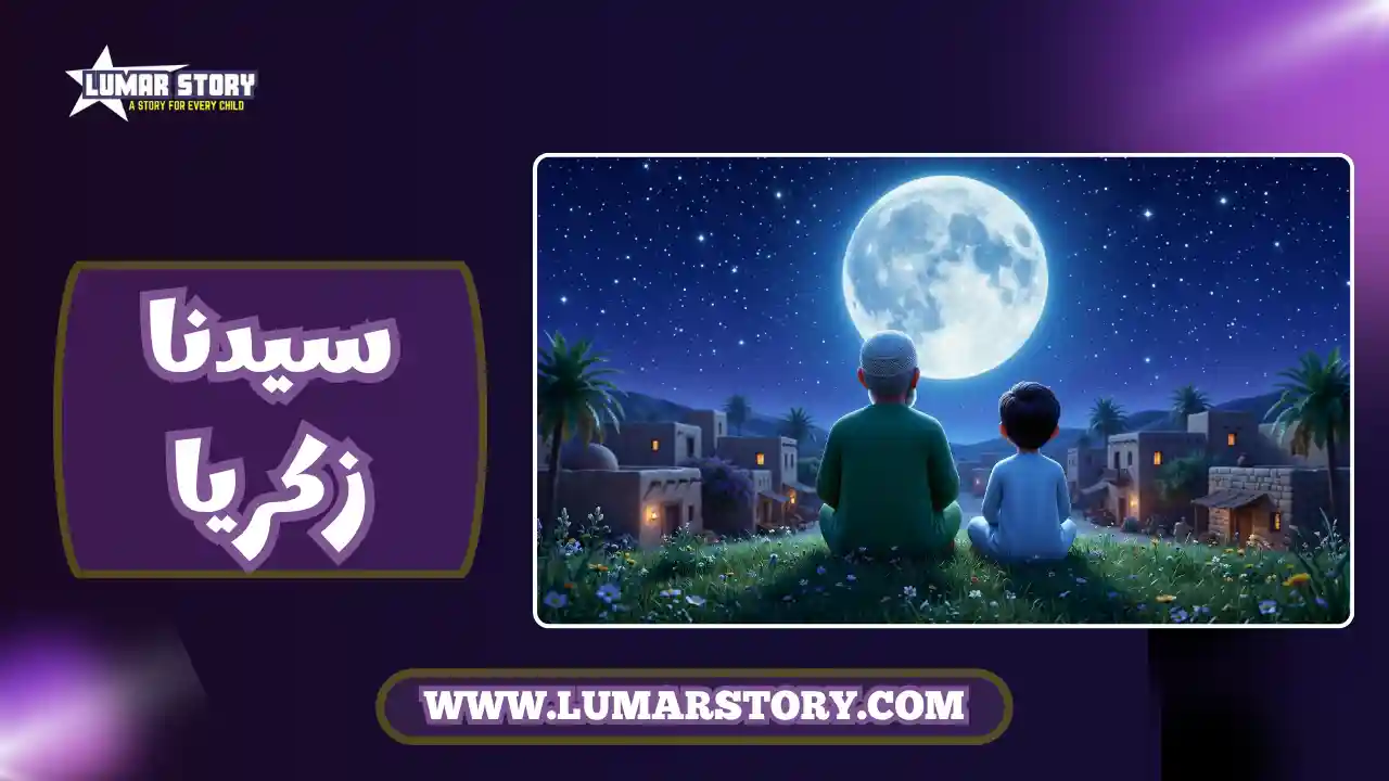 صورة غلاف قصة النبي زكريا عليه السلام للأطفال، محراب جميل مضيء بنور مبهر وتصميم ثلاثي الأبعاد.