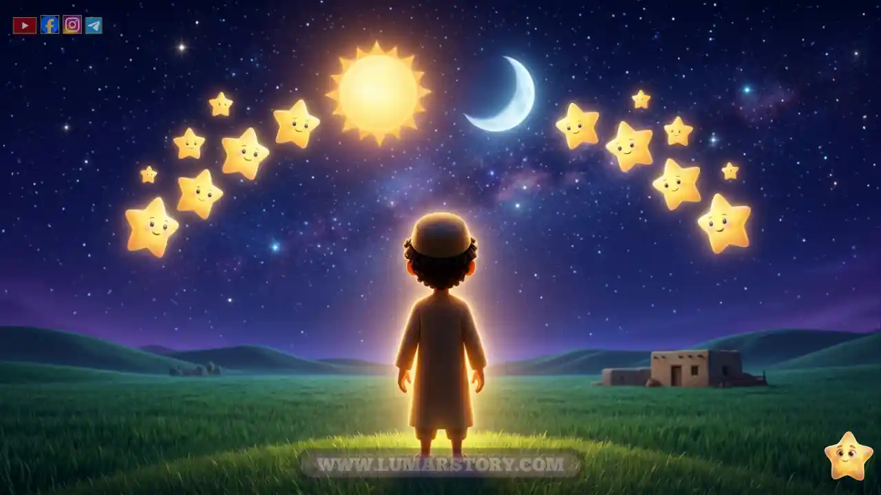 رؤيا سيدنا يوسف حيث تسجد له الشمس والقمر وأحد عشر كوكباً في سماء ليل ساحرة.