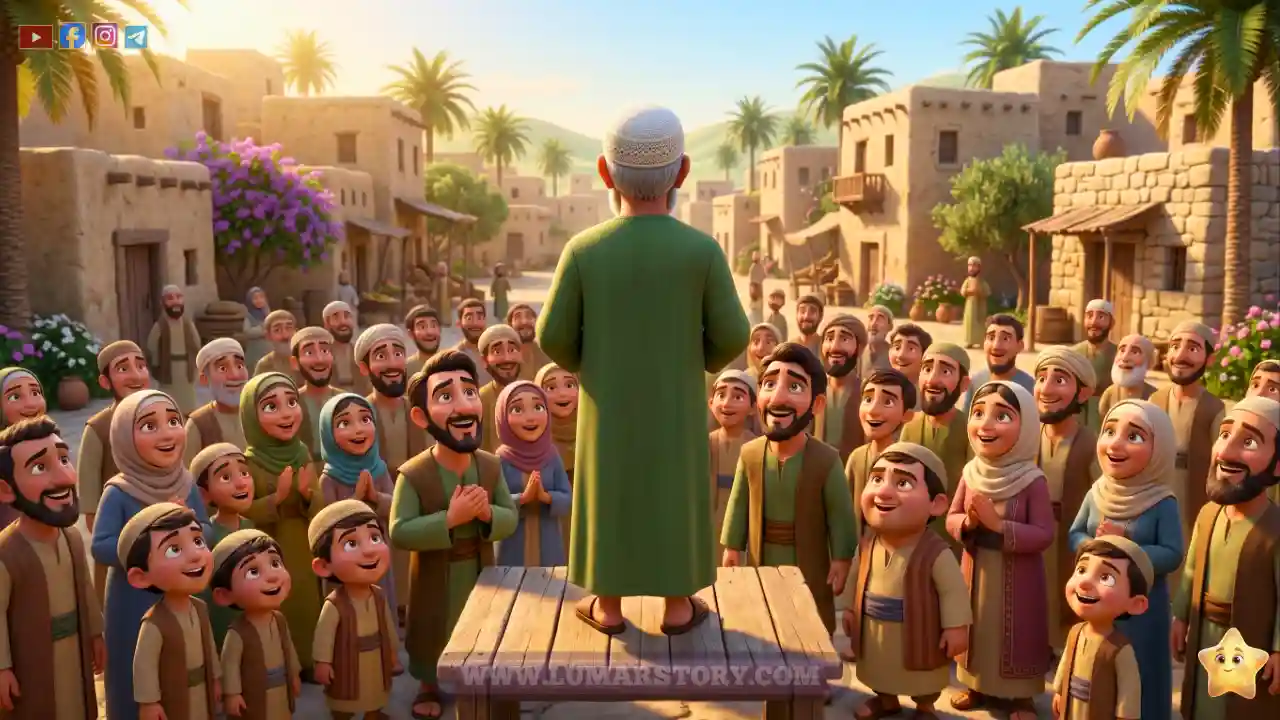 النبي زكريا يجمع أهل القرية ليخبرهم بعظمة الله وقدرته على كل شيء.